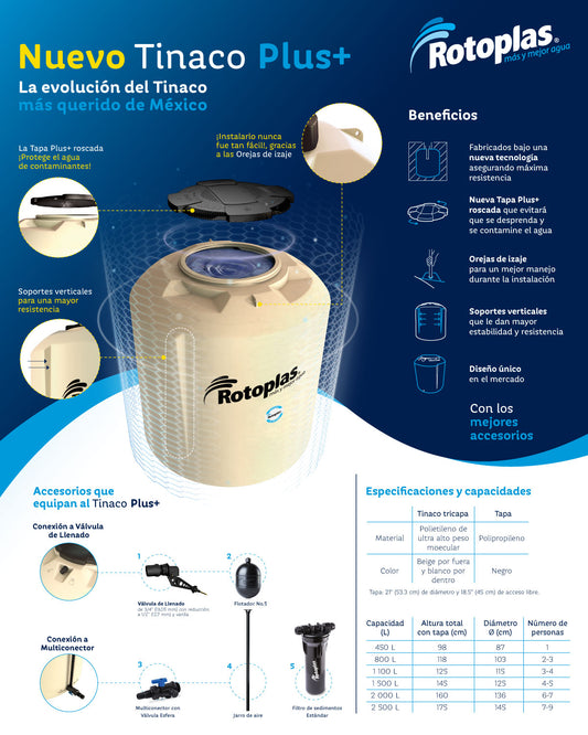 TINACO PLUS  1100 LTSROTOPLAS EQUIPADO